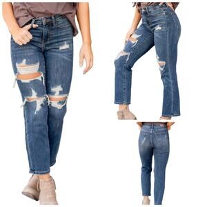 Distressed Straight Jeans Judy Blue Size 9 29 Dark Stretch Denim Crop JB88517